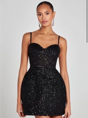 SOLD OUT ONLINE! [NWT] NADINE MERABI Sequin Sweetheart Mini Dress in Black